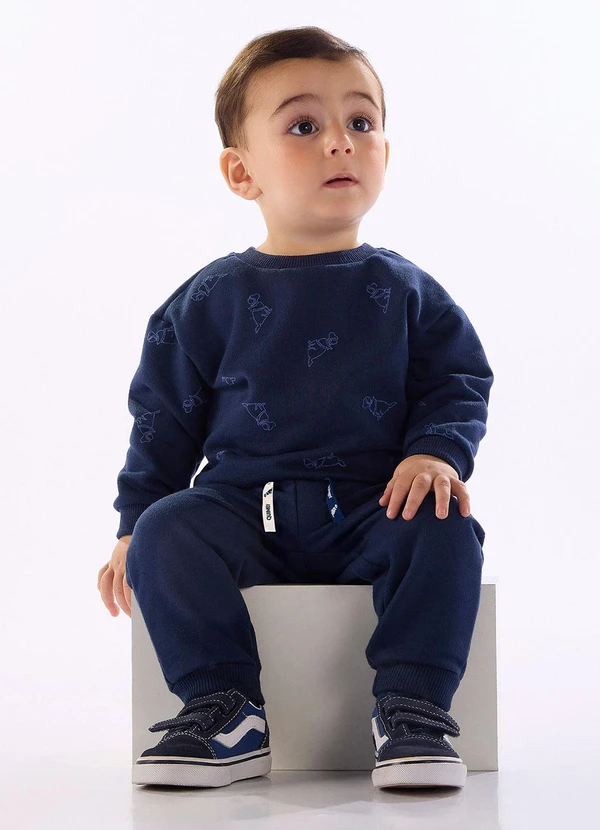 Quimby - Conjunto Bebê Menino Moletom Estampado Azul 1