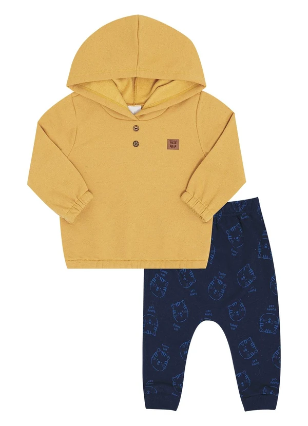 Pulla Bulla - Conjunto Bebe Menino Moletom Linho Amarelo 2