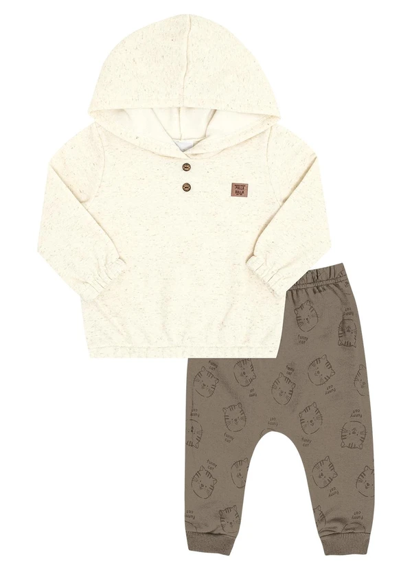 Pulla Bulla - Conjunto Bebe Menino Moletom Linho Natural