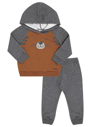 Pulla Bulla - Conjunto Bebe Menino Moletom Marrom - PULLA BULLA