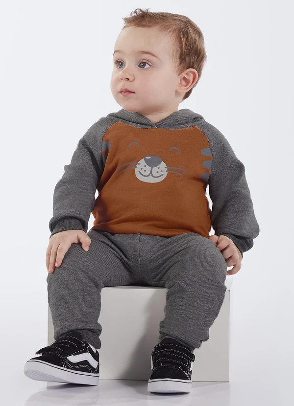 Pulla Bulla - Conjunto Bebe Menino Moletom Marrom