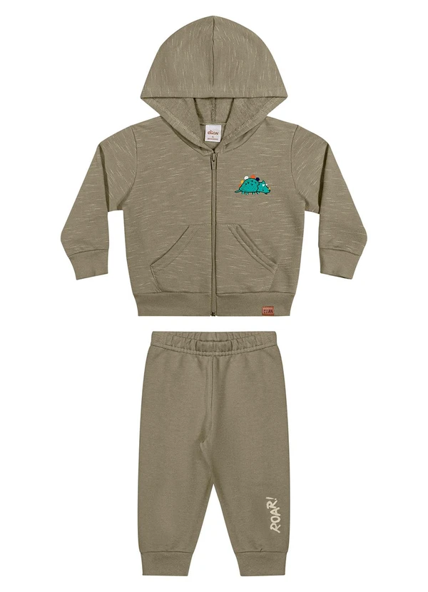 Elian - Conjunto Bebê Menino Moletom Rajado Dino Verde
