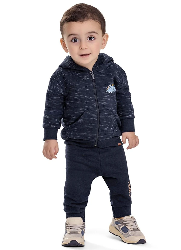 Elian - Conjunto Bebê Menino Moletom Rajado Dino Azul