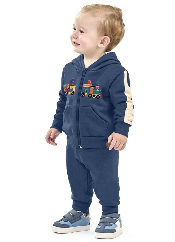 Elian - Conjunto Bebê Menino Moletom Trenzinho Azul