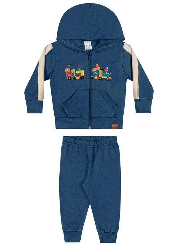 Elian - Conjunto Bebê Menino Moletom Trenzinho Azul 2