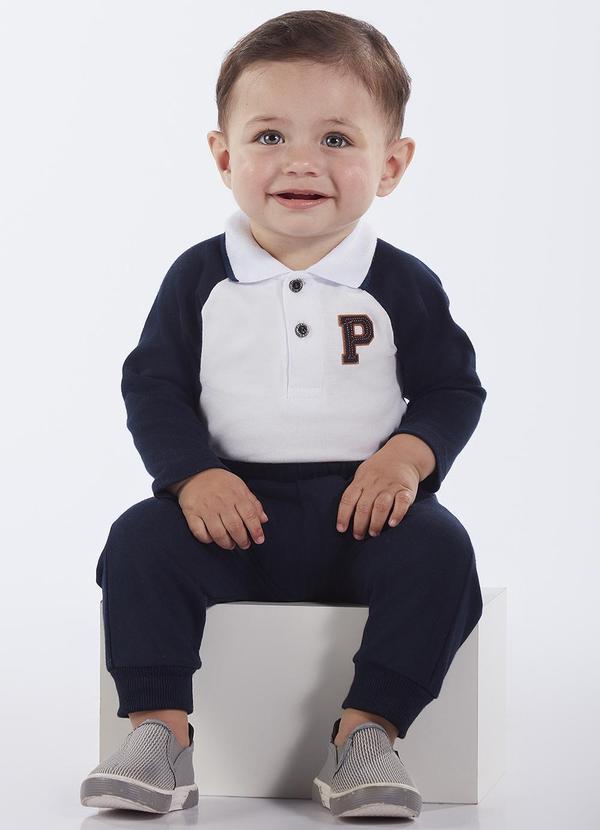 Pulla Bulla - Conjunto Bebe Menino Suedine Branco