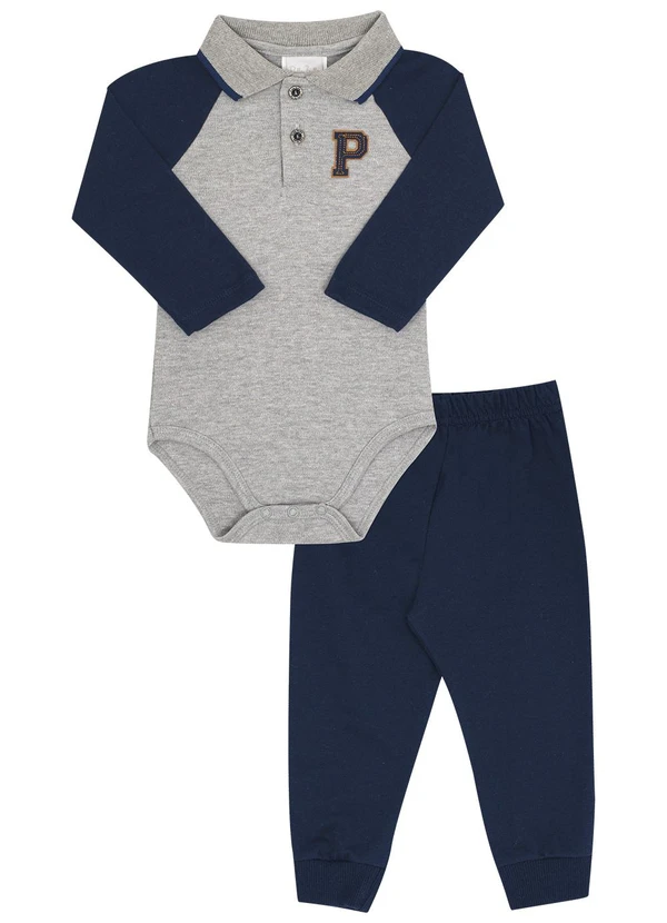 Pulla Bulla - Conjunto Bebe Menino Suedine Cinza