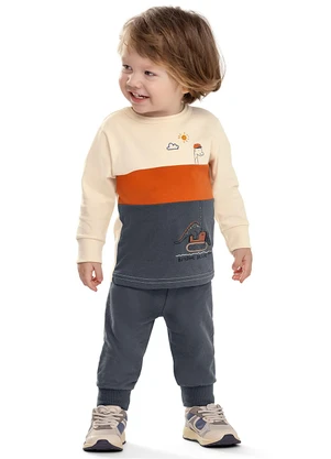 Elian - Conjunto Bebê Menino Tricolor Dinossauro Bege - ELIAN