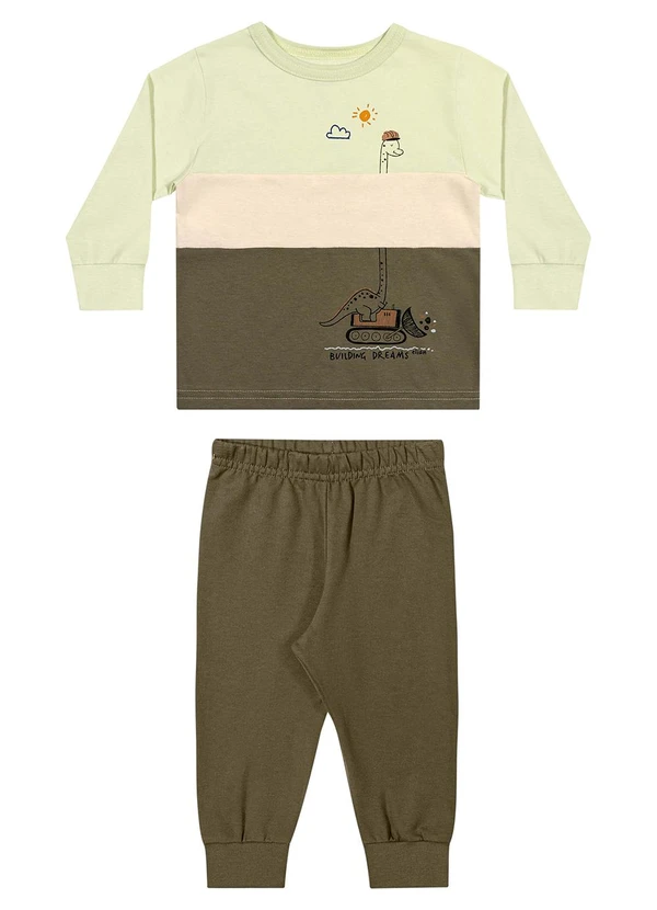 Elian - Conjunto Bebê Menino Tricolor Dinossauro Verde
