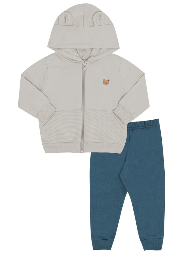 Pulla Bulla - Conjunto Bebe Moletom e Malha Relevo Cinza 1