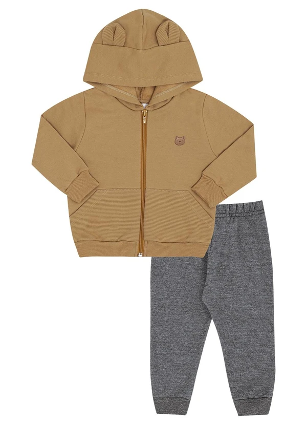 Pulla Bulla - Conjunto Bebe Moletom e Malha Relevo Marrom