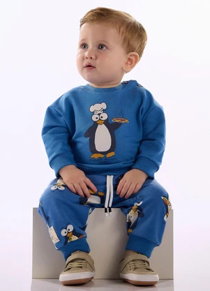 Up Baby - Conjunto Bebê Moletom Puff Azul - UP BABY