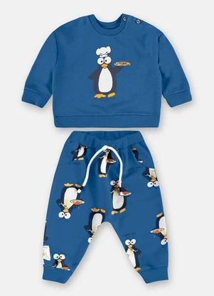 Up Baby - Conjunto Bebê Moletom Puff Azul - UP BABY