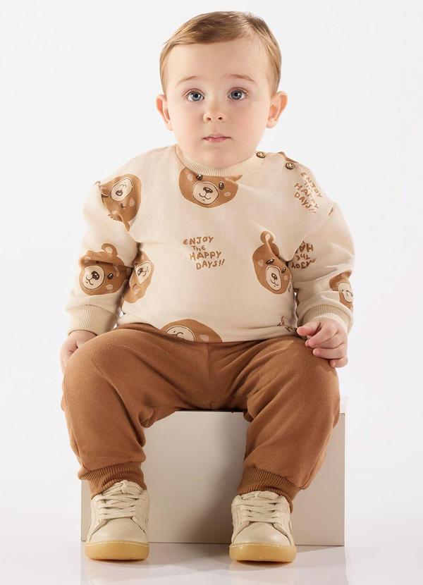 Up Baby - Conjunto Blusa e Calça Bebê Menino Bege