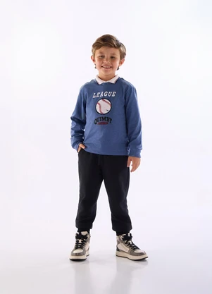 Quimby - Conjunto Blusa Estampa Calça Jogger Azul - QUIMBY