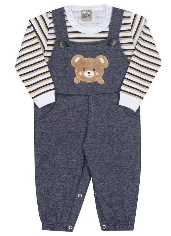 Randa Mundu - Conjunto Blusa M/M/Jardineira Moletom Branco