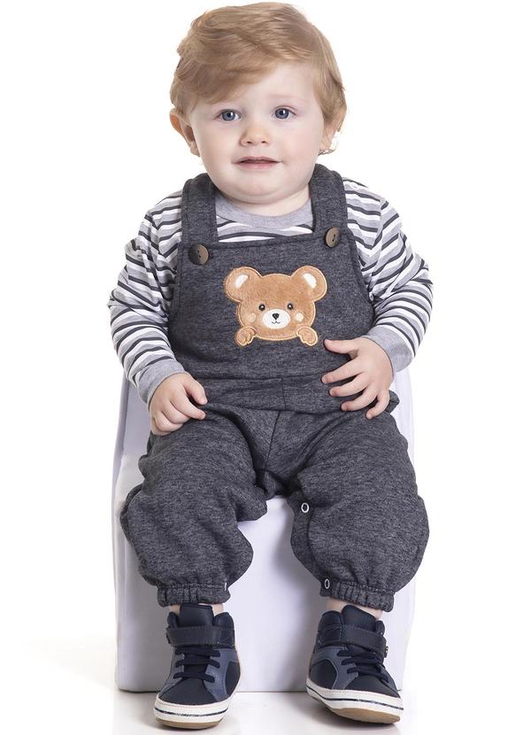 Randa Mundu - Conjunto Blusa M/M/Jardineira Moletom Cinza