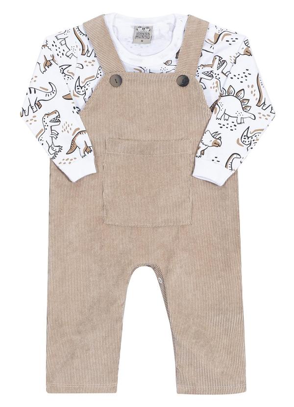 Randa Mundu - Conjunto Blusa M/M/Jardineira Veludo Branco