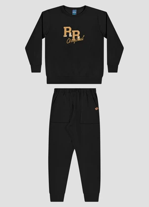 Reirex - Conjunto Blusão Bordado e Calça Preto - REIREX