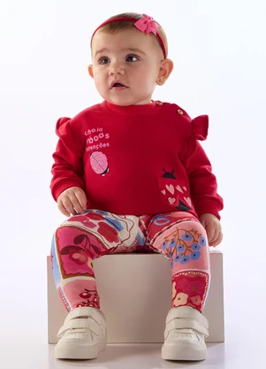 Três e Já - Conjunto Blusão Calça Bebê Vermelho - TRÊS E JÁ