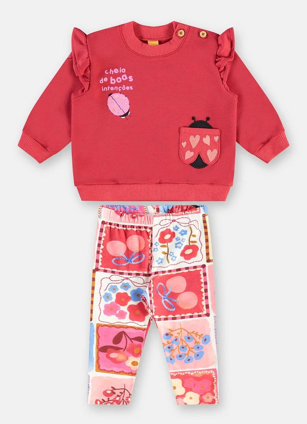 Três e Já - Conjunto Blusão Calça Bebê Vermelho 2