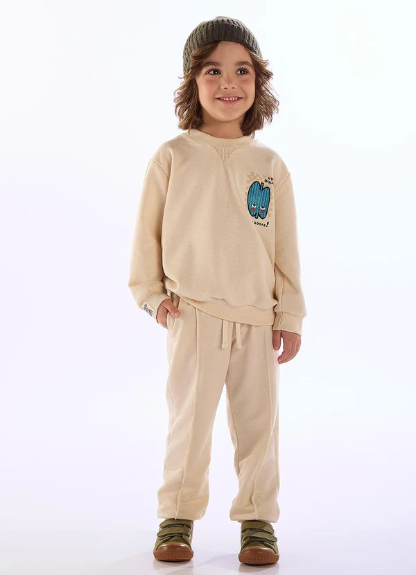 Três e Já - Conjunto Blusão Calça Humor Bege