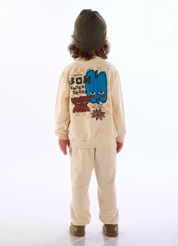 Três e Já - Conjunto Blusão Calça Humor Bege 2