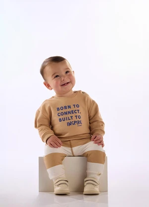 Up Baby - Conjunto Blusão Calça Listrada Bege - UP BABY