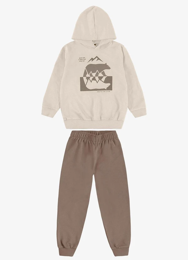Rovi Kids - Conjunto Blusão Capuz e Calça Moletom Bege