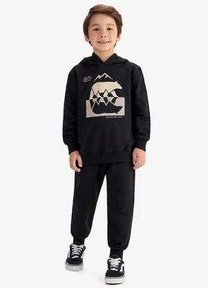 Rovi Kids - Conjunto Blusão Capuz e Calça Moletom Preto - ROVI KIDS