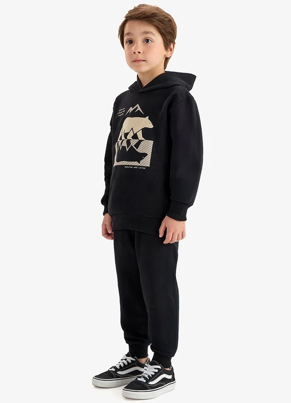 Rovi Kids - Conjunto Blusão Capuz e Calça Moletom Preto 3