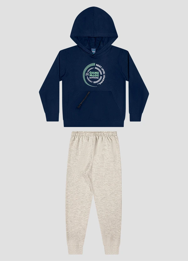 Reirex - Conjunto Blusão com Bolso Zíper e Calça Azul