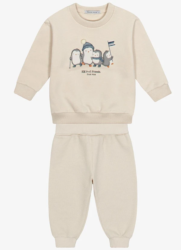 Trick Nick - Conjunto Blusão com Calça Felpado Bege
