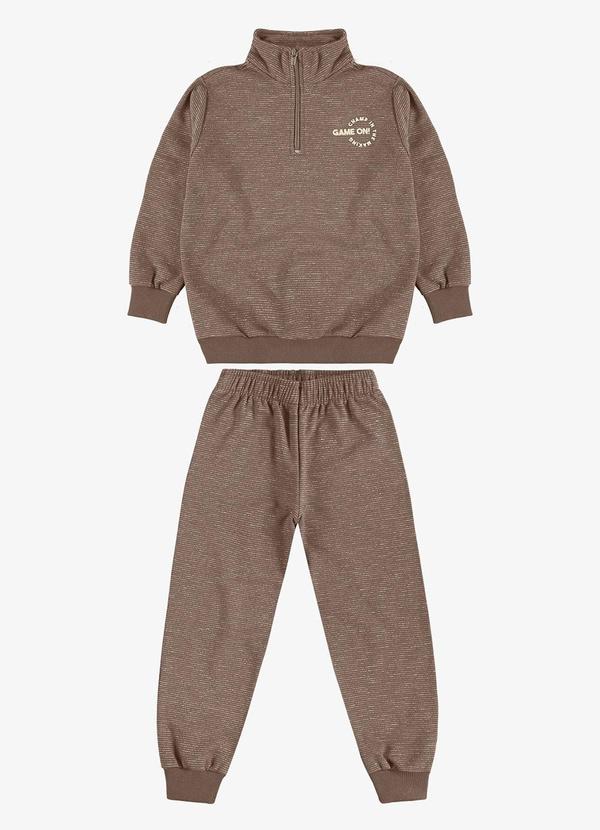 Rovi Kids - Conjunto Blusão com Calça Moletom Molinê Marrom