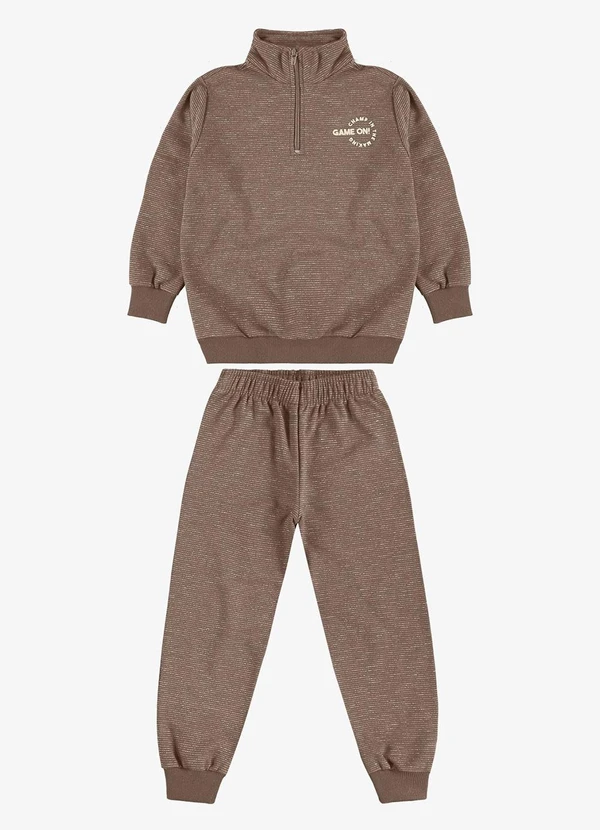 Rovi Kids - Conjunto Blusão com Calça Moletom Molinê Marrom
