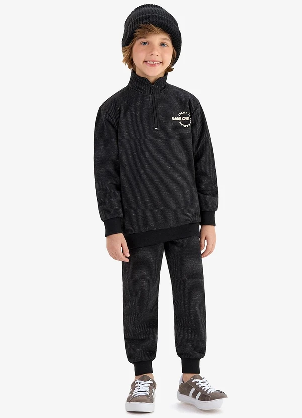 Rovi Kids - Conjunto Blusão com Calça Moletom Molinê Preto
