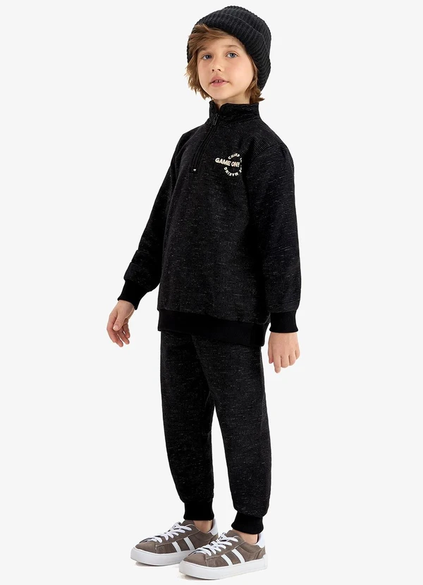 Rovi Kids - Conjunto Blusão com Calça Moletom Molinê Preto 3