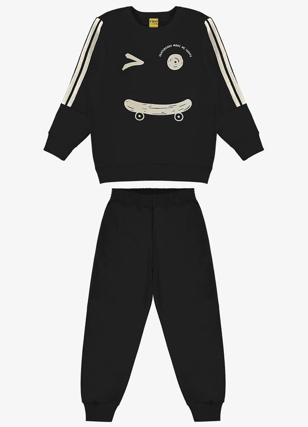 Rovi Kids - Conjunto Blusão com Calça Moletom Preto