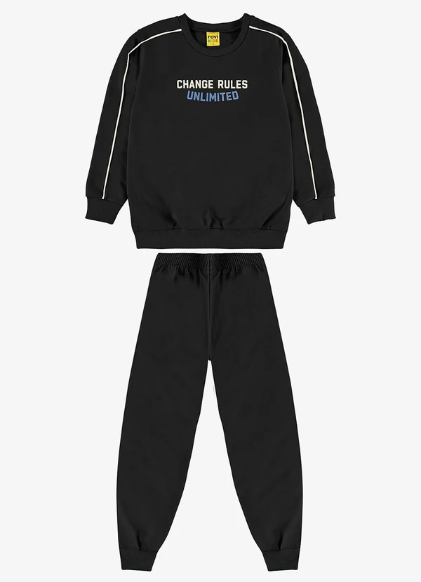 Rovi Kids - Conjunto Blusão com Calça Moletom Preto