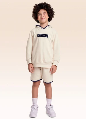 Fakini Kids - Conjunto Blusão com Capuz e Bermuda Bege - FAKINI KIDS