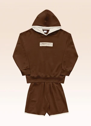 Fakini Kids - Conjunto Blusão com Capuz e Bermuda Marrom - FAKINI KIDS