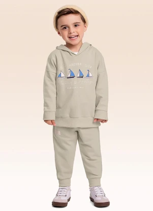 Fakini Kids - Conjunto Blusão com Capuz e Calça Bege - FAKINI KIDS