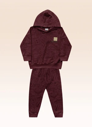 Fakini Kids - Conjunto Blusão com Capuz e Calça Bordo - FAKINI KIDS