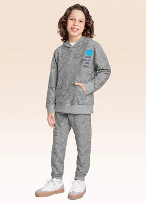 Fakini Kids - Conjunto Blusão com Capuz e Calça Cinza - FAKINI KIDS