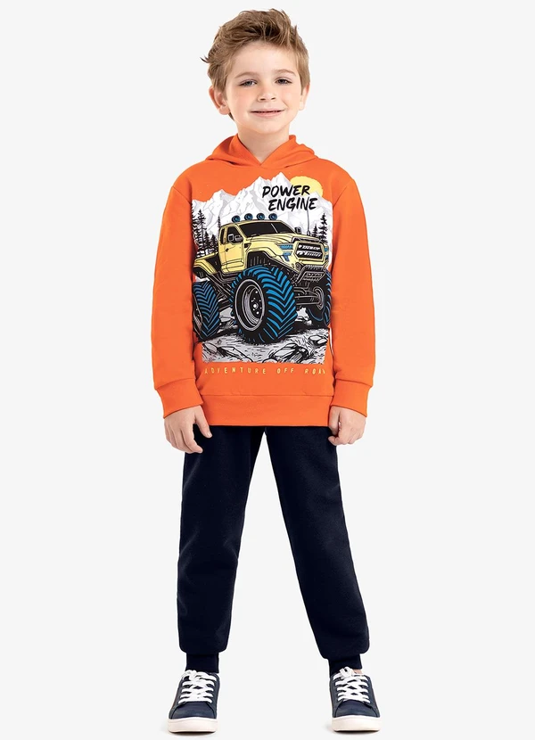 Rovi Kids - Conjunto Blusão com Capuz e Calça Laranja
