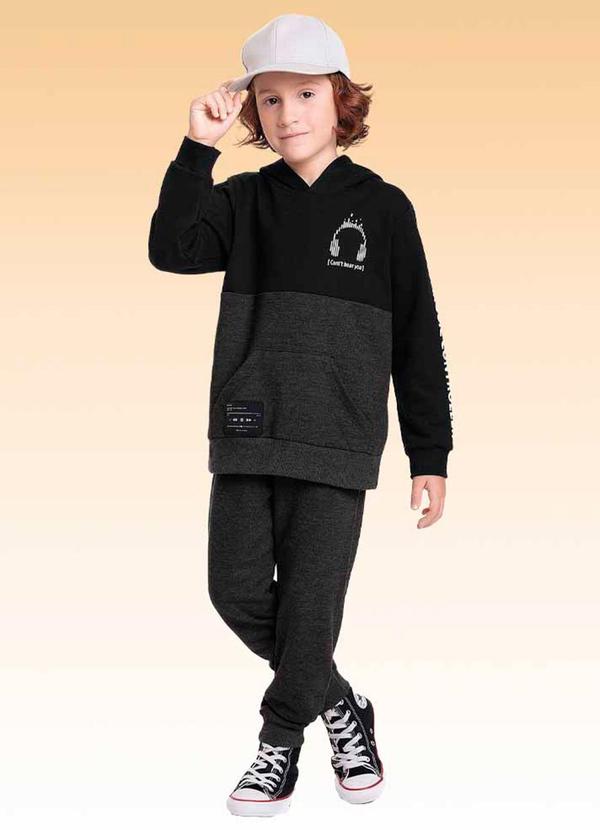 Fakini Kids - Conjunto Blusão com Capuz e Calça Preto