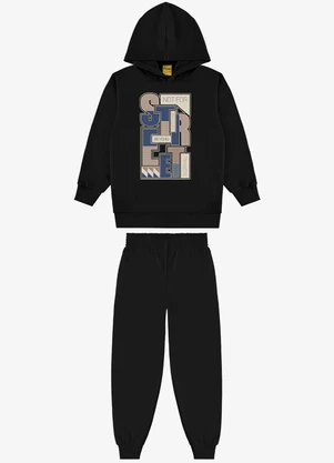 Rovi Kids - Conjunto Blusão com Capuz e Calça Preto - ROVI KIDS