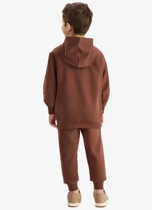 Rovi Kids - Conjunto Blusão de Capuz e Calça Moletom Marrom - ROVI KIDS
