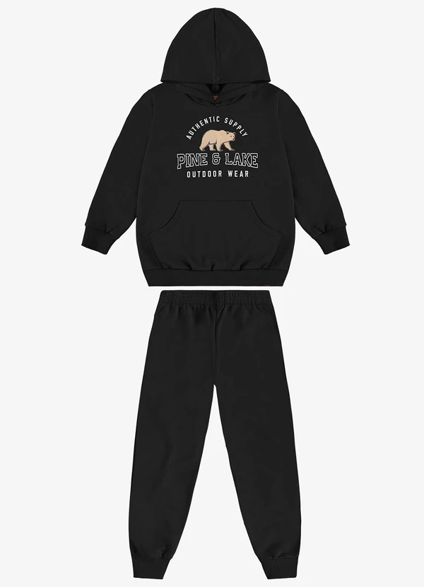 Rovi Kids - Conjunto Blusão de Capuz e Calça Moletom Preto