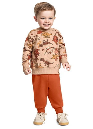 Bee Loop - Conjunto Blusão Dinos e Calça Marrom - BEE LOOP